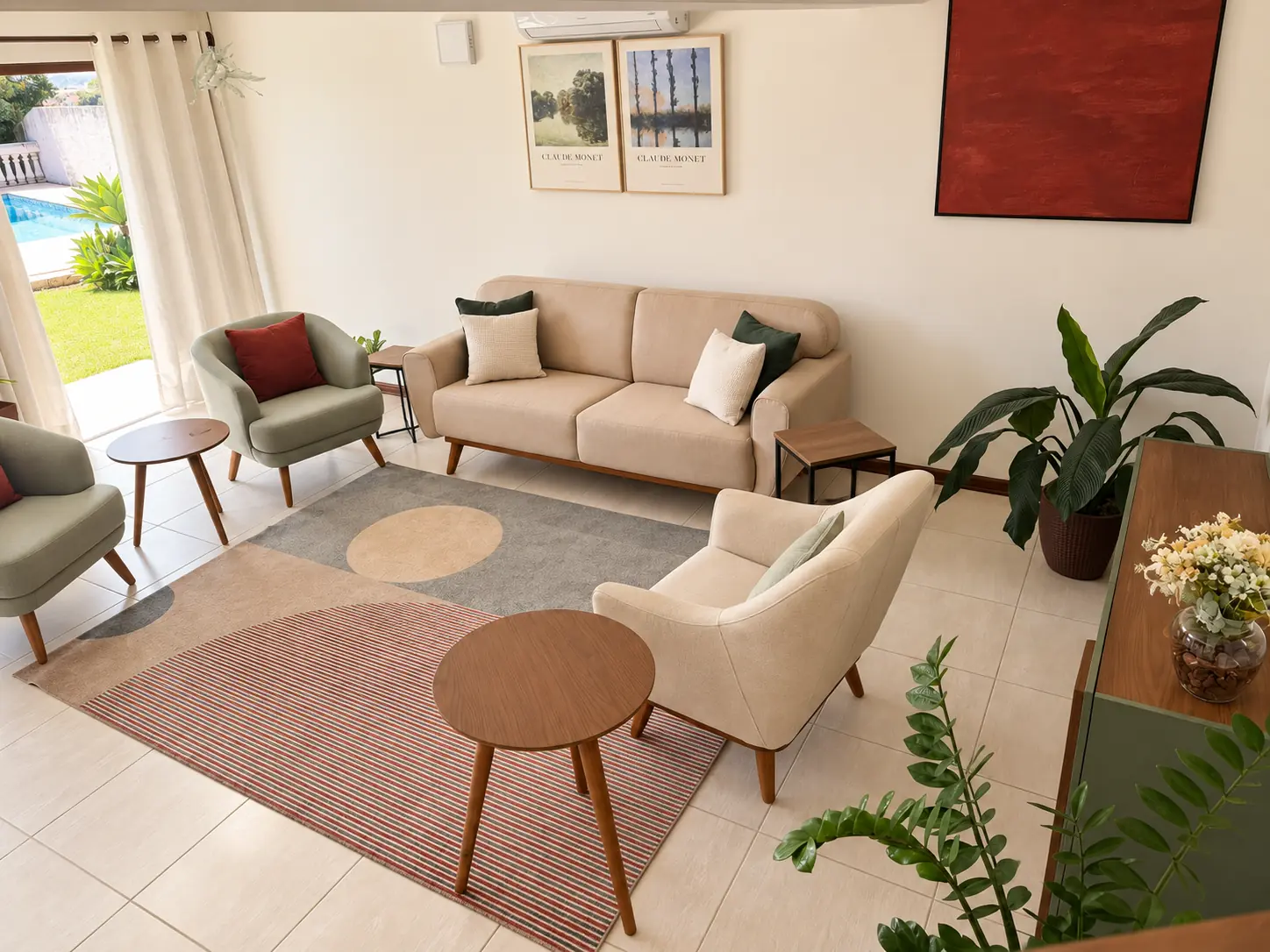 Consultório com vista para o jardim e porta de vidro